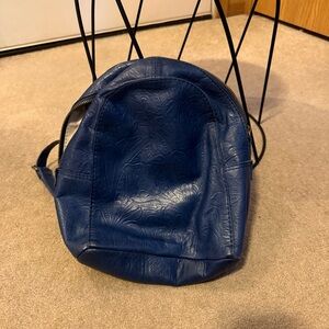 Blue Embossed Leather Backpack